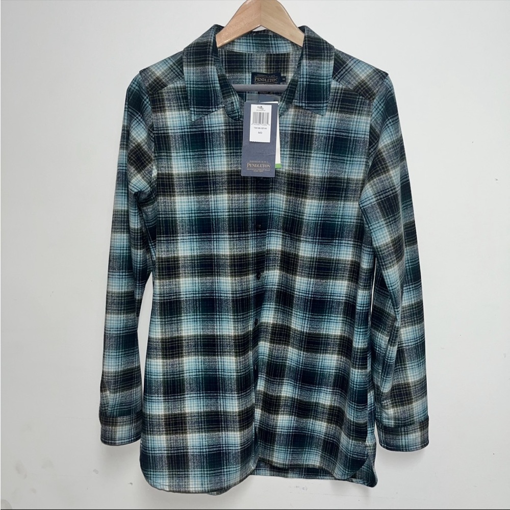 Pendleton Merino Wool Blue Plaid Button up Medium Lambswool NEW
